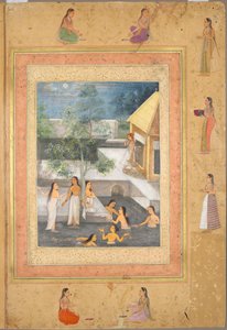 Side fra Late Shah Jahan-albumet: Harem Night-Bathing Scene, ca. 1653. av Unbekannt