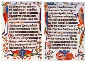 Side med illustrert tekst fra Luttrell Psalter, c1300-c1340, c1900-1920 av Unbekannt