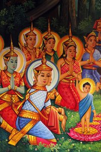 Maleri som viser Buddhas bursdag (Wesak) i Wat Than Phnom Penh Cambodge av Unbekannt