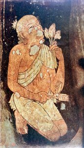 Maleri av en buddhistisk munk fra Ajanta-huletemplene, India, 500-600-tallet av Unbekannt