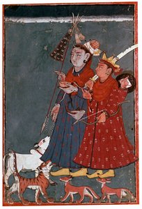 Maleri av gudene Shiva og Krishna akkompagnert av en okse, tiger og sjakaler av Unbekannt