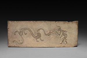 Panel fra Model Cooking Stove: Fairy Feeding Lingzhi Fungus to a Dragon, 1st Century BC. av Unbekannt