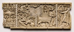 Panel fra en kiste med scener fra Courtly Romances, 1330-1350 eller senere. av Unbekannt