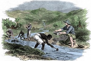 Panorering etter gull under California Gold Rush i 1849 av Unbekannt
