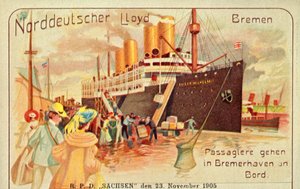 Passasjerer går ombord på den gigantiske SS Kaiser Wilhelm II i Bremerhaven, 1905. av Unbekannt