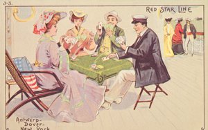 Passasjerer spiller kort på kortstokken til en Red Star-båt, 1907. av Unbekannt