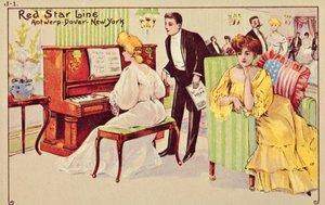 Passasjerer slapper av etter middag på en Red Star-båt, 1907. av Unbekannt