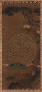 Påfugl, peoner og furu, Edo-perioden, 1615-1868. av Unbekannt