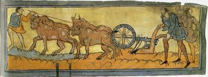 Bønder som pløyer miniatyr fra Cotton MS Tiberius, 1000-tallet av Unbekannt