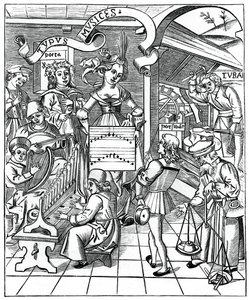 Personifisering av musikk, med hjelpemennene, poeten og musikerne, 1508, 1870 av Unbekannt