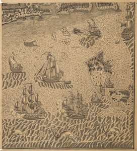 Peter den stores flåte ved Omega-bukten, ca 1707 av Unbekannt