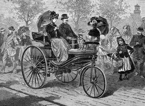 Bensindrevet bil av Benz & Co., i stand til 16 km i timen, c1890-tallet av Unbekannt