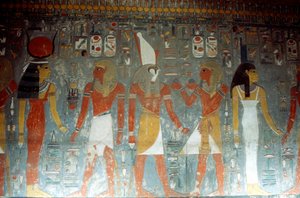 Farao Horemheb med gudinnen Isis og guden Horus, gammel egyptisk, 1300-tallet f.Kr. av Unbekannt