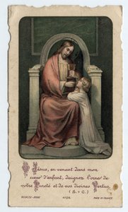 Fromt bilde: Jesus gir verten til et lite barn - Bilde gitt til en første nattverd i 1931 av Unbekannt