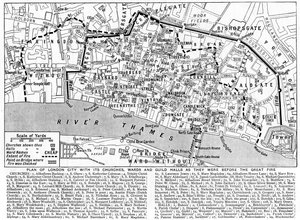 Plan for City of London som viser kirker, avdelinger og laughaller, 1926-1927 av Unbekannt