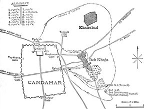 Plan of the Sortie fra Candahar, 16. august 1880, c1880 av Unbekannt