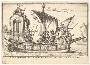 Plate 10: Agamemnon og Menelaos satt i en båt akkompagnert av andre skikkelser inkludert V..., 1664. av Unbekannt