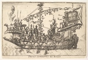 Plate 18: Orpheus ledet av Bacchus Orfeo ledet av Bacchus, fra serien The magnifice ..., 1664. av Unbekannt
