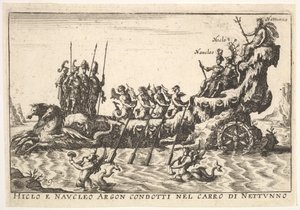 Plate 9: Argonautene Hicleus og Naucleus ledet i flottøren til Neptune Hicleo e Naucleo Argo..., 1664. av Unbekannt