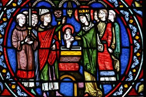 Poissy kollegiale kirke. Glassmaleri vindu. Dåp av Saint Louis, Poissy, Frankrike av Unbekannt