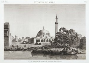 Havnen og den store moskeen i Boulaq, Kairo, Egypt, ca 1798 av Unbekannt