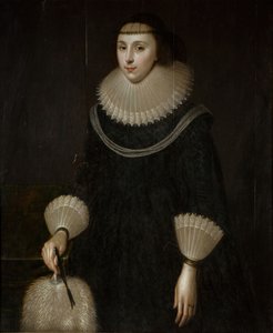Portrett av en dame med vifte, 1600-1650. av Unbekannt