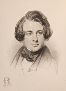 Portrett av Charles Dickens. Skisse av Dickens' søster Fanny, nederst til venstre, 1842. av Unbekannt