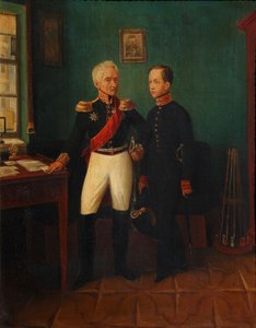 Portrett av general Fyodor Grigoryevich Friedrich August Goldgeuer 1771-1848 med sønn Mikhail, ca. av Unbekannt
