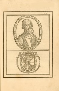 Portrett av Hernán Cortés 1485-1547 med hans våpenskjold, 1588. av Unbekannt