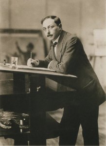 Portrett av Thomas Theodor Heine 1867-1948 i hans atelier, ca. 1913. av Unbekannt