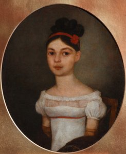Portrett av Yelizaveta Fyodorovna Ozerova, født Zagryazyskaya 1800-1885, ca. 1815 av Unbekannt