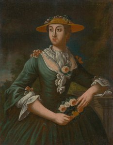 Portrett av en kvinne i hatt med blomster av Unbekannt