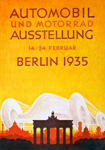Plakat som reklamerer for bil- og motorsykkelutstillingen i Berlin, februar 1935