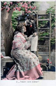Premiere Love Letter, vintage fransk postkort, c1900 av Unbekannt