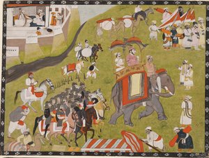 Procession of a Raja on elephant with armed escort and retainers, late 19th century   1208421   no       norwegian Successfully Translated  Original: Color perspective (Horizontal) Translat: Color perspective (Horizontal) 1358830 no norwegian Successfully  av Unbekannt
