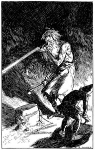 Puck hjelper Wayland, Smith of the Gods, med å smi et sverd, 1909 av Unbekannt