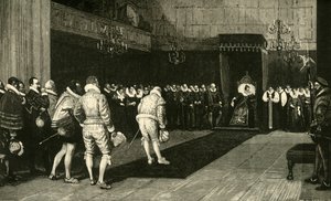 Dronning Elizabeth mottar de franske ambassadørene etter massakren på St. Bartholomew, 1890. av Unbekannt