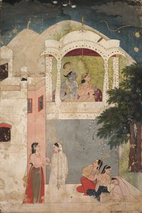 Radha og Krishna sitter på en balkong, ca. 1760. av Unbekannt