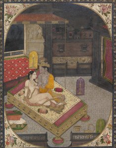 Radha og Krishna på en seng om natten, ca. 1830. av Unbekannt