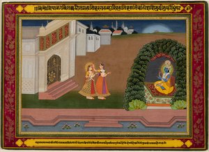 Radhas Confidante bringer henne til Krishna, ca. 1790-1800. av Unbekannt