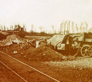 Jernbanelinjer ved landsbyen Noordschote, Flandern, Belgia, c1914-c1918 av Unbekannt