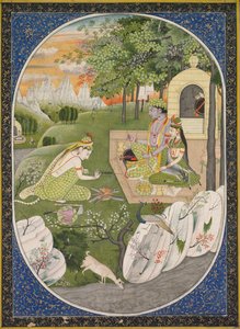 Rama, Sita og Lakshmana i skogen, side fra Ramayana Tales of God Rama, ca. 1830. av Unbekannt