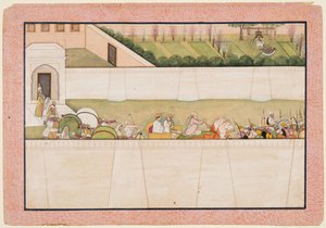 Ramas-brødrene Bharata og Shatrughna dro fra Ayodhya for å finne Rama og Lakshmana..., 1775-80. av Unbekannt