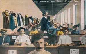 Leser i Cigar Factory, Havana, Cuba, ca 1910-tallet av Unbekannt