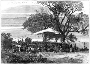 Leser ultimatumet på bredden av Tugela, Zulu-krigen i sør, 1879 av Unbekannt