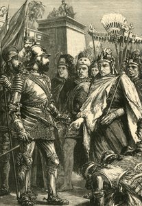 Mottakelse av Cortes av Montezuma, 1519, 1890. av Unbekannt