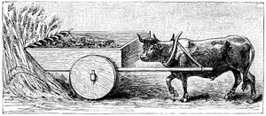Rekonstruksjon av høstemaskin brukt i Gallia i antikkens romertid, som beskrevet av Plinius, c1890 av Unbekannt