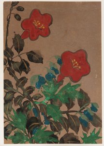 Røde og blå blomster og løvverk, Edo-perioden, 1615-1868. av Unbekannt