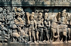 Relieff som viser scene fra en sutra, Barabudur, Java, c750-850 av Unbekannt