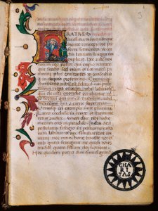 Representasjon av Saint Hieronymus (347-420), belyst side hentet fra "Opuscola theologica". av Unbekannt